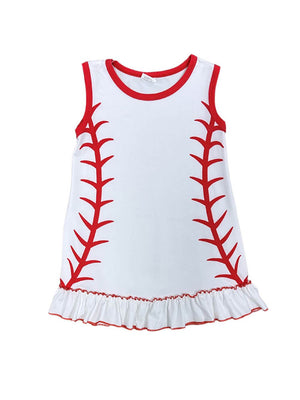 Baseball Stitch Girls Tank Sleeve Red & White Dress - Sydney So Sweet