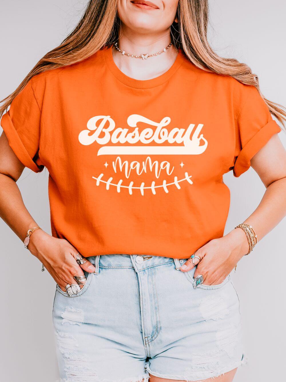 Baseball Mama Stitch Graphic T-Shirt Cute Sports Mom Tee (12 Team Colors)