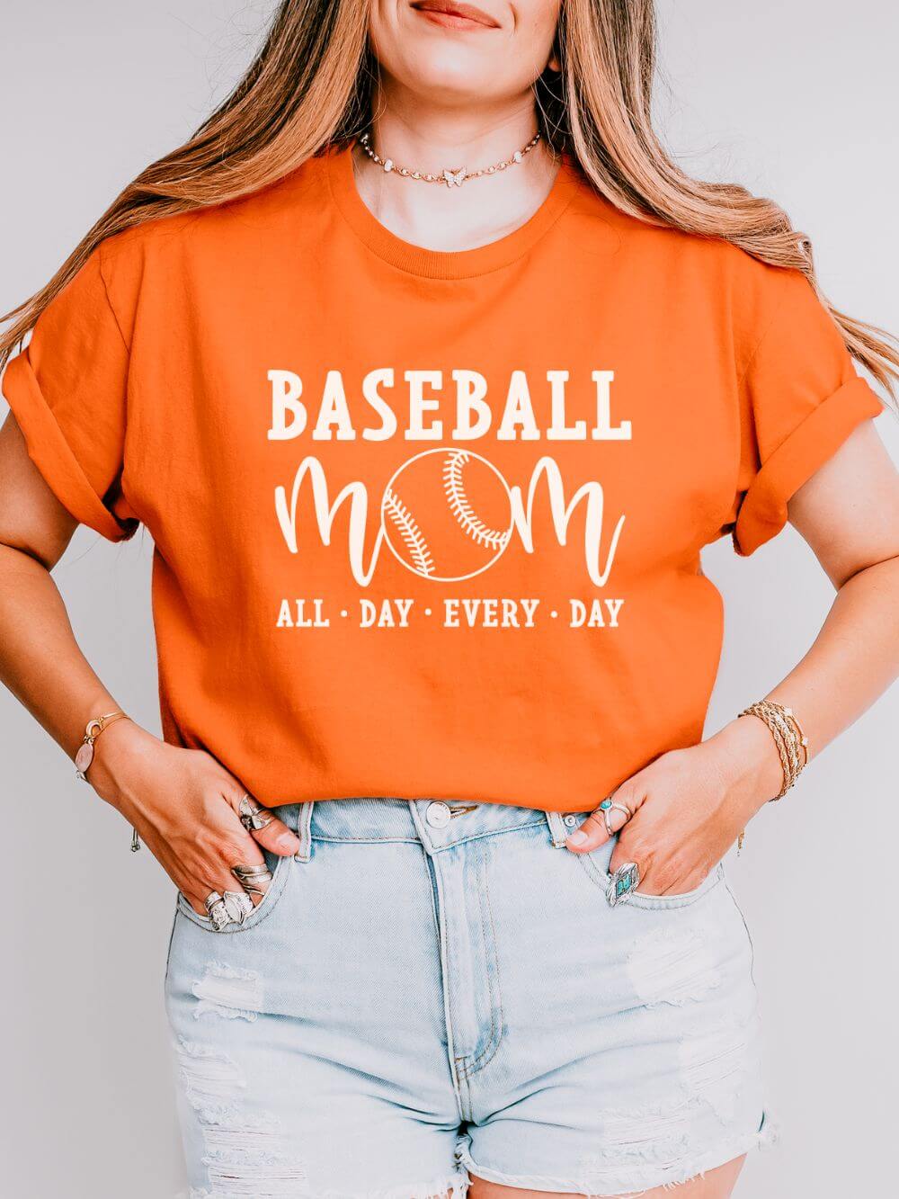 Baseball Mom All Day Graphic T-Shirt Cute Sports Mom Tee (12 Team Colors)
