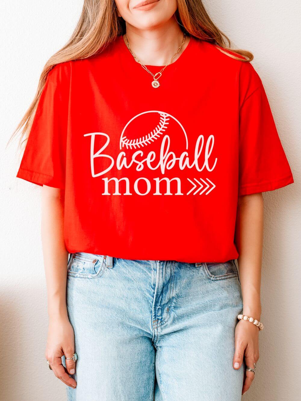 Baseball Mom Classic Graphic T-Shirt Cute Sports Mom Tee (12 Team Colors)