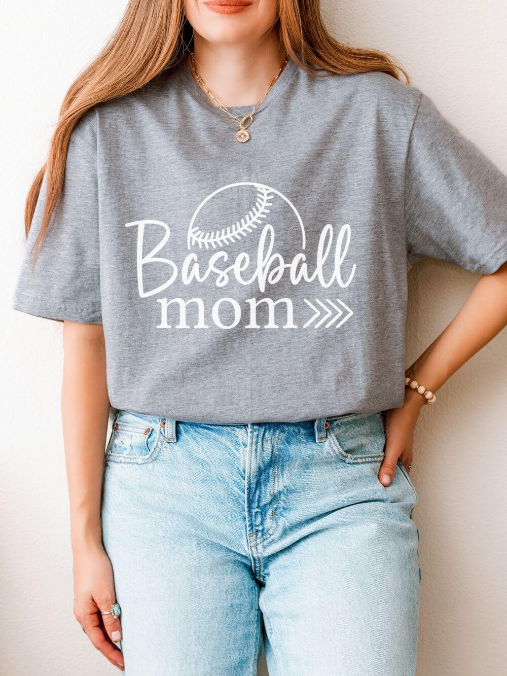 Baseball Mom Classic Graphic T-Shirt Cute Sports Mom Tee (12 Team Colors)