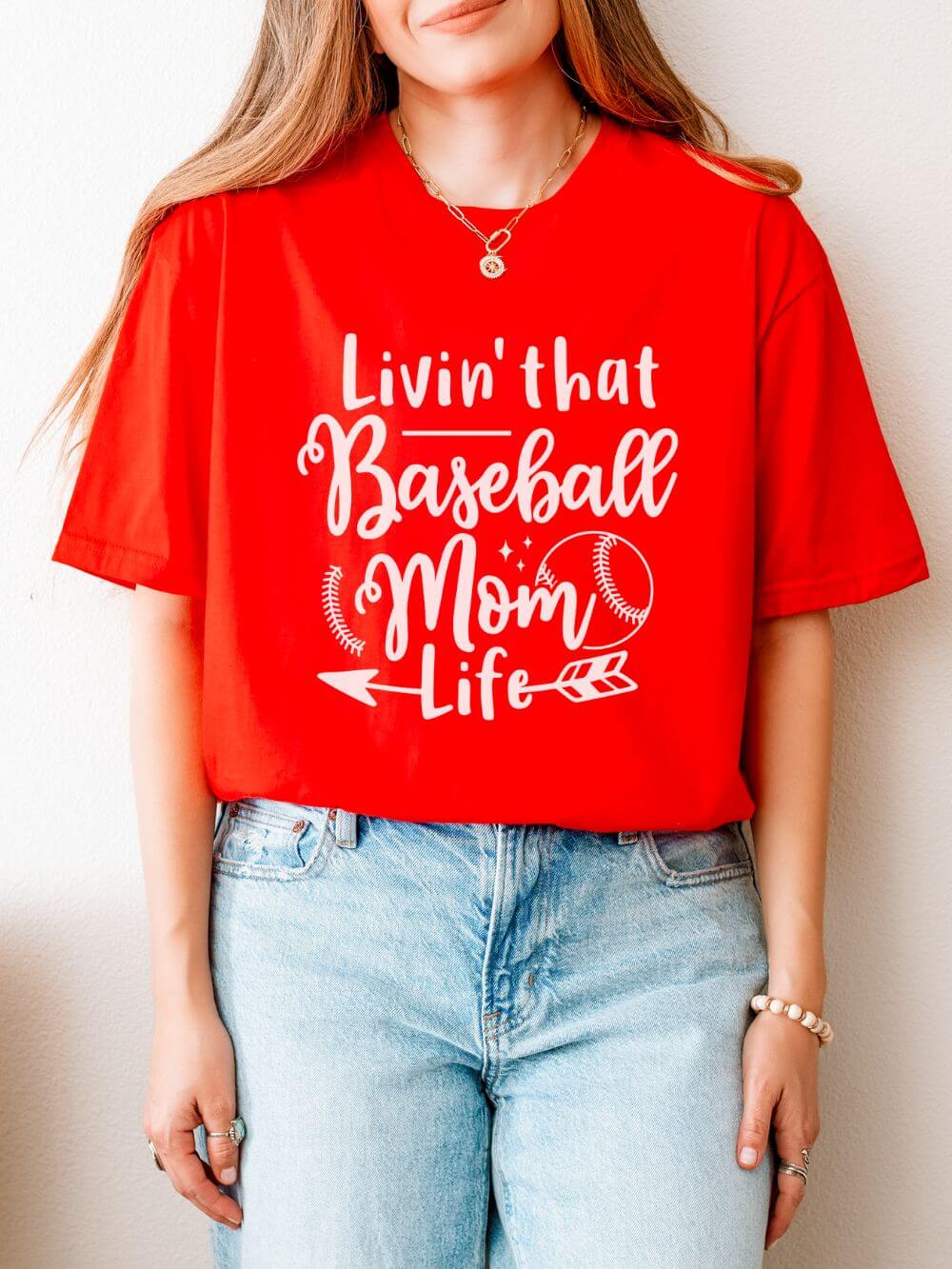Livin' That Baseball Mom Life Graphic T-Shirt Cute Sports Mom Tee (12 Team Colors)