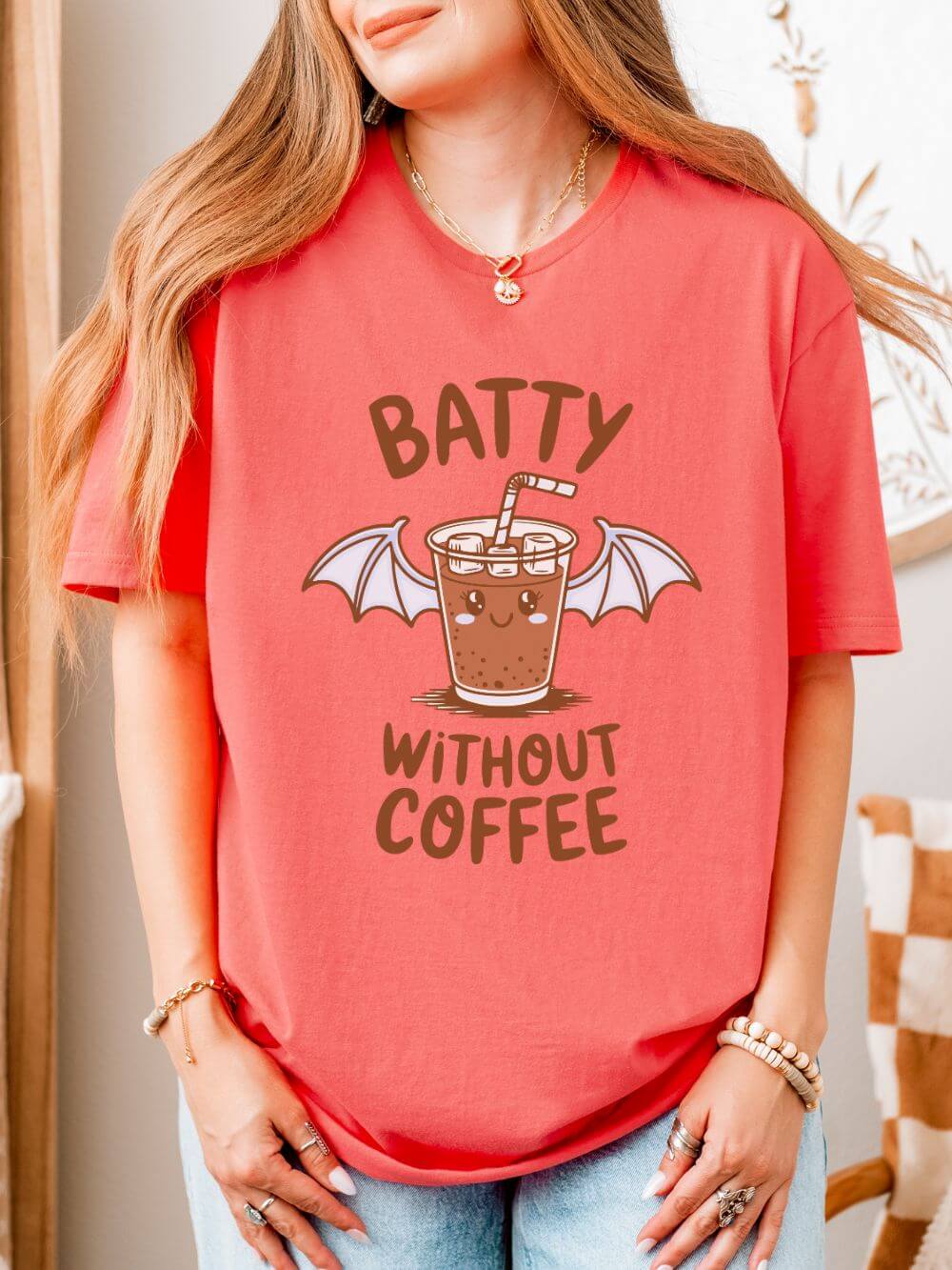Batty Without Coffee T‑Shirt Cute Bat Coffee Halloween Graphic Tee