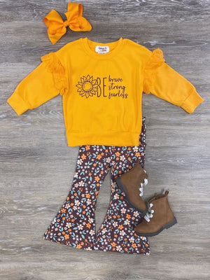 Be Strong Brave & Fearless Girls Flare Pants Outfit - Sydney So Sweet