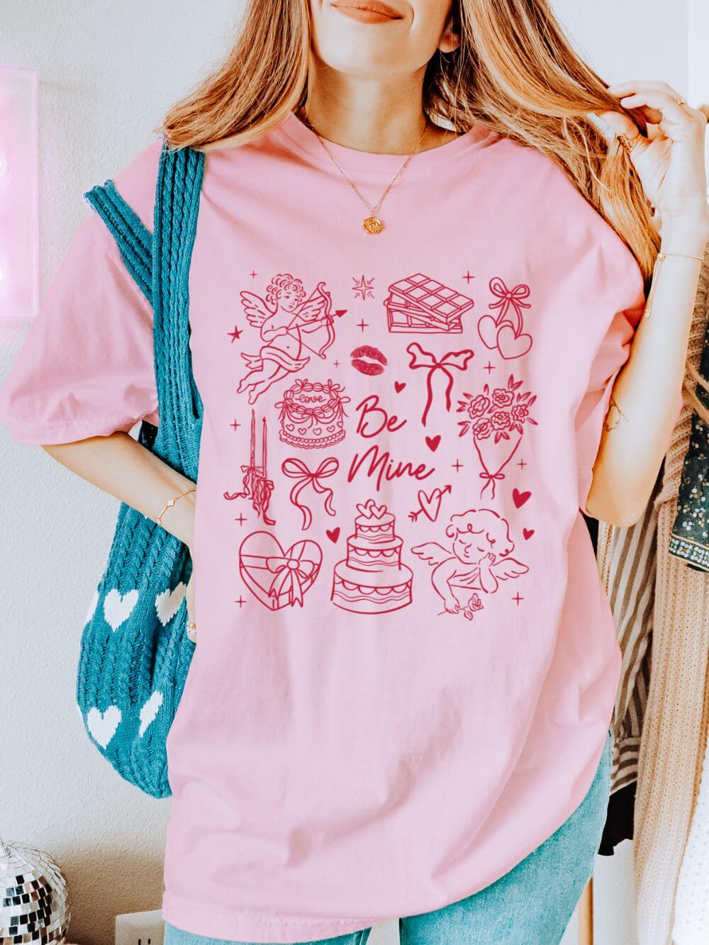 Be Mine Valentine's Day Doodles Cute Graphic Unisex Short Sleeve Tee