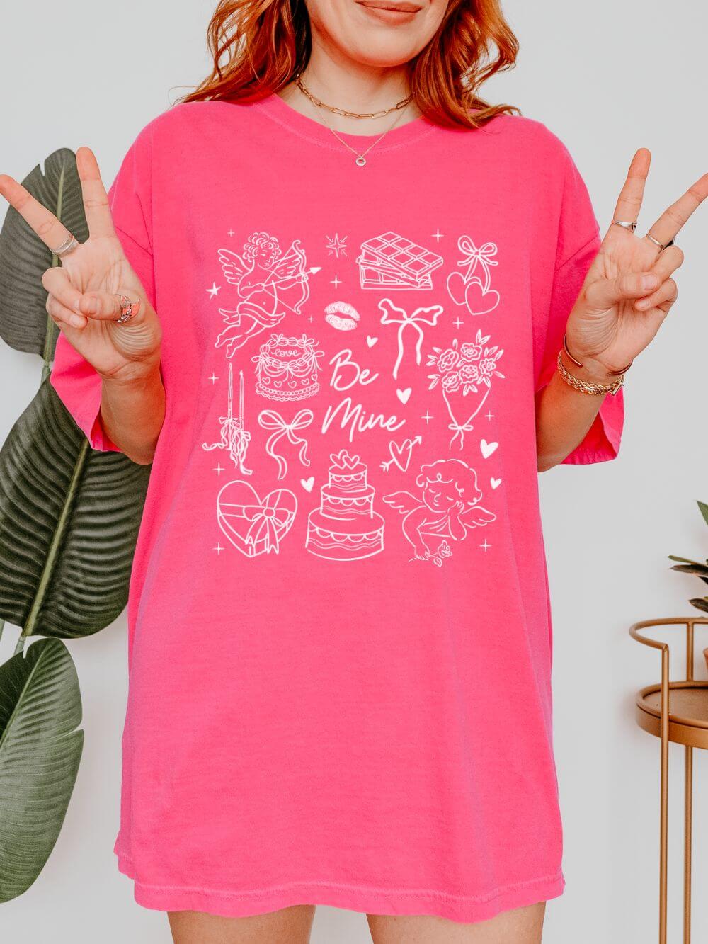 Be Mine Valentine's Day Doodles Cute Graphic Unisex Short Sleeve Tee