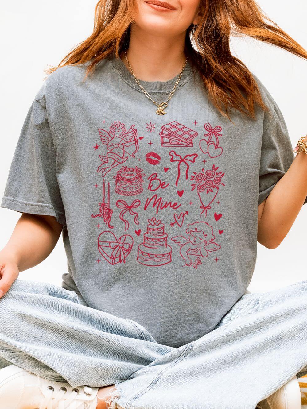 Be Mine Valentine's Day Doodles Cute Graphic Unisex Short Sleeve Tee