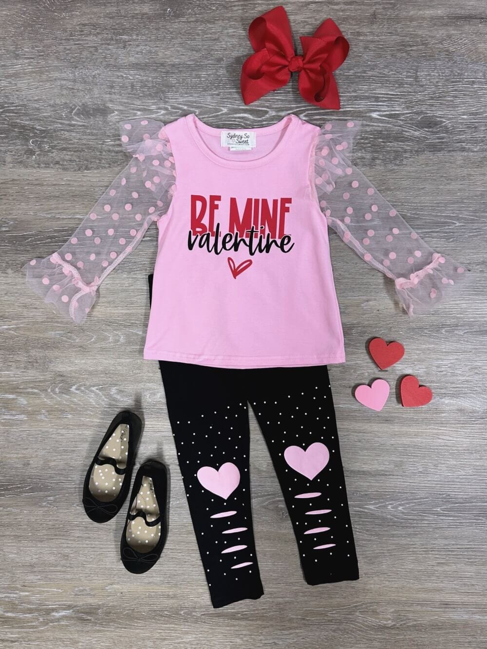 Be Mine Valentine Pink Heart Knee Patch Girls Valentine's Day Outfit - Sydney So Sweet