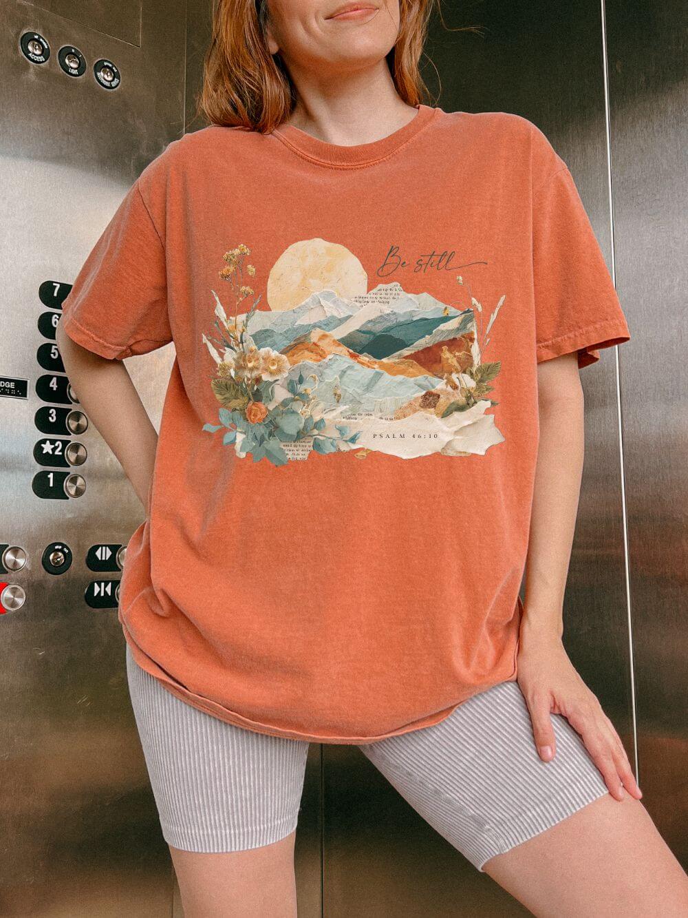 Be Still & Know Psalm & Mountains Graphic T-Shirt Christian Tee