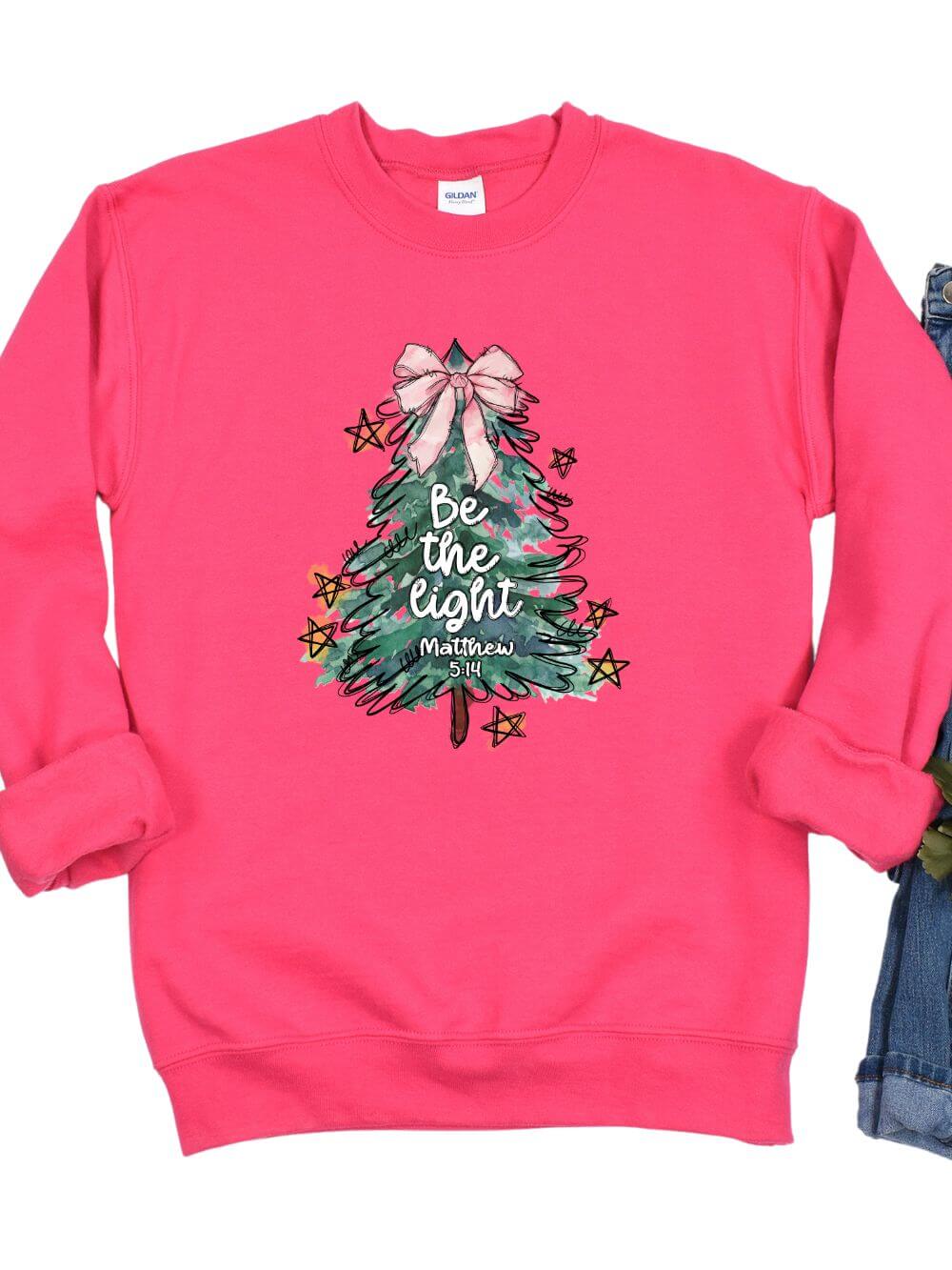 Be the Light  Christmas Tree Heavy Blend Unisex Crewneck Graphic Sweatshirt - Sydney So Sweet