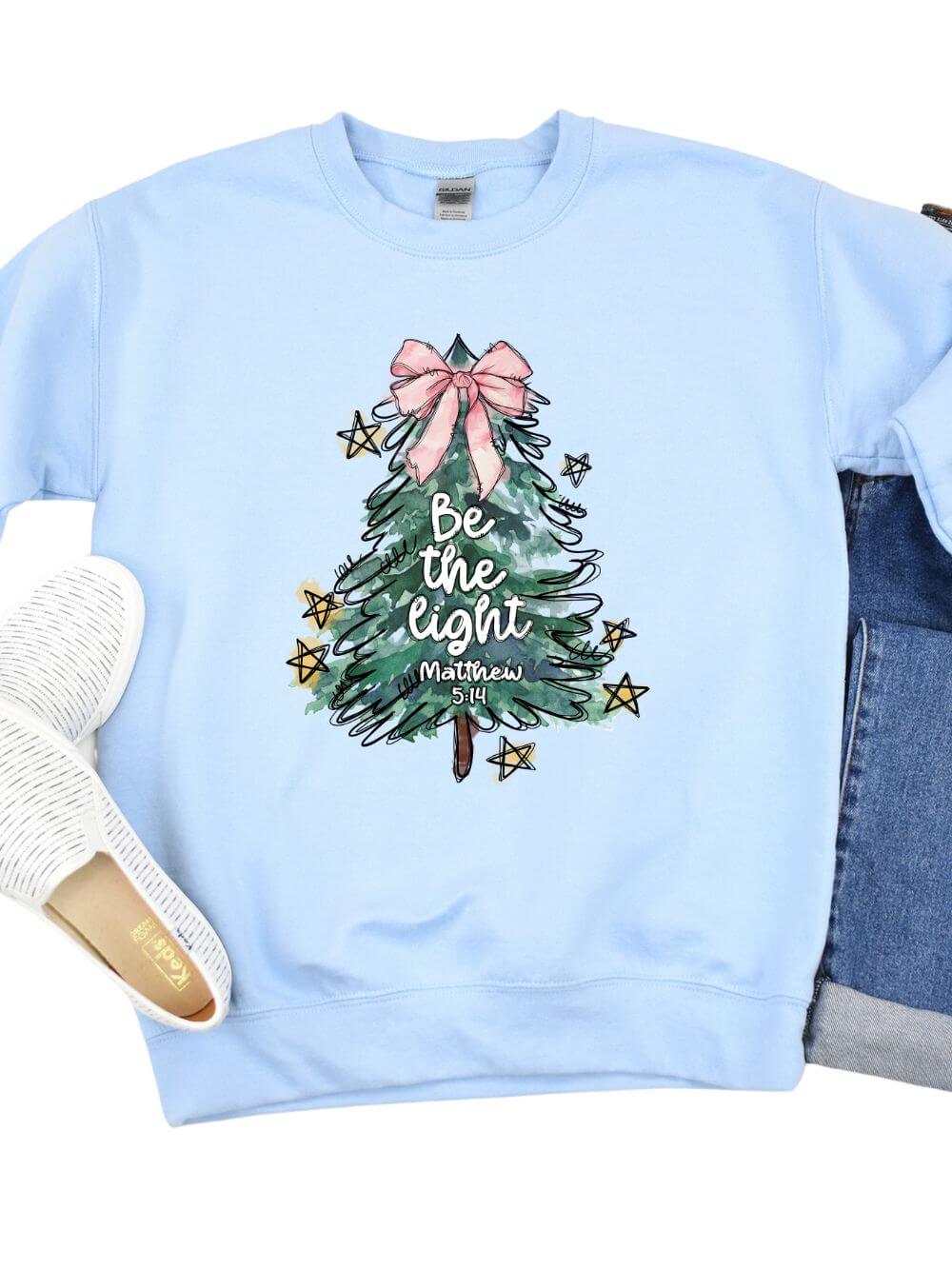 Be the Light  Christmas Tree Heavy Blend Unisex Crewneck Graphic Sweatshirt - Sydney So Sweet