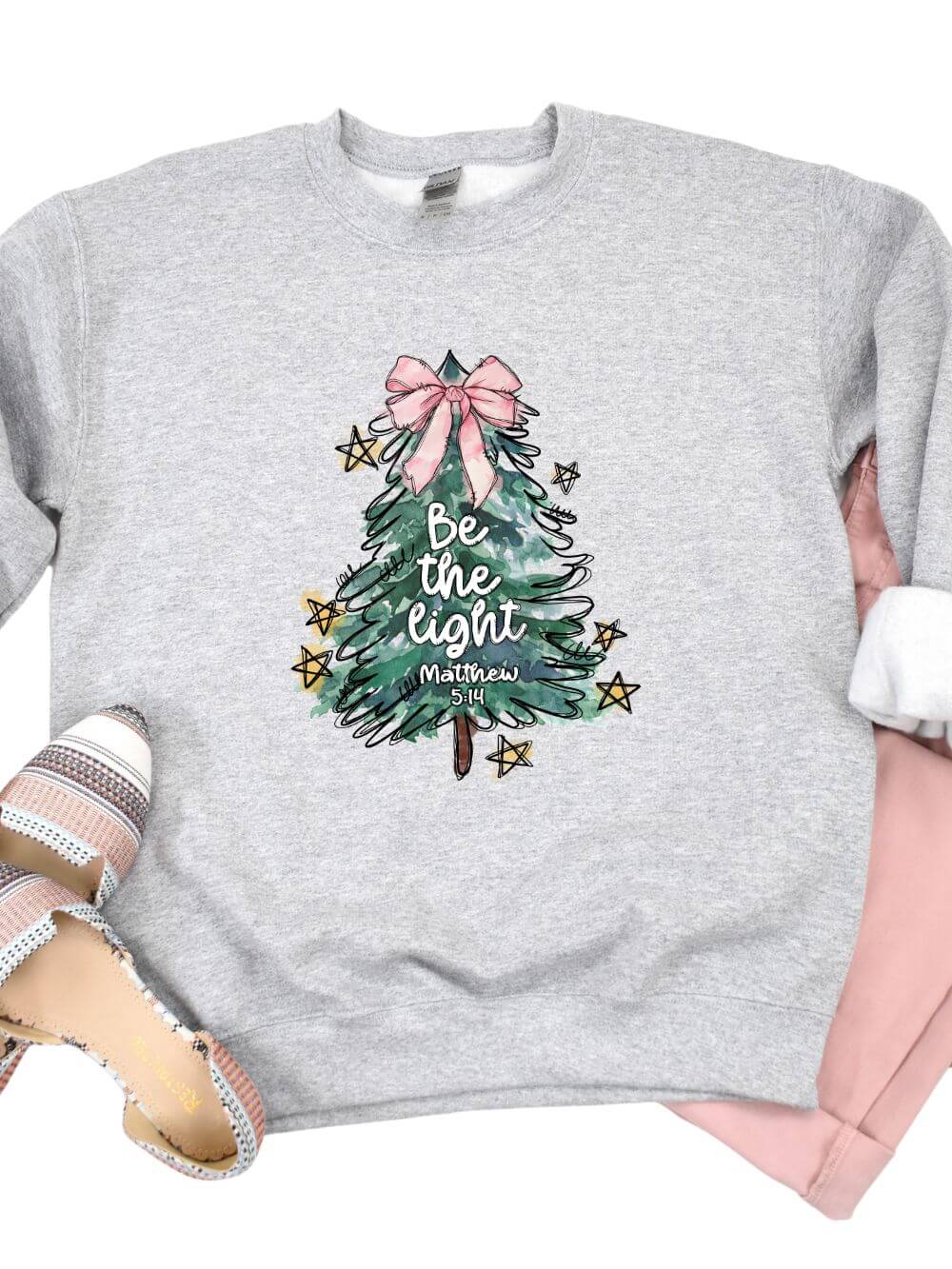 Be the Light  Christmas Tree Heavy Blend Unisex Crewneck Graphic Sweatshirt - Sydney So Sweet