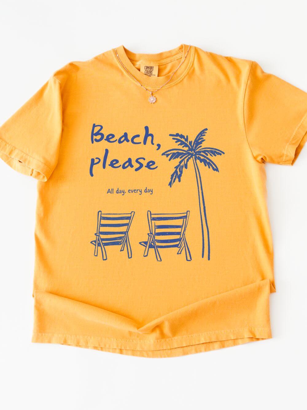Beach Please T-Shirt Palm Tree & Chairs Women's Summer Graphic Tee