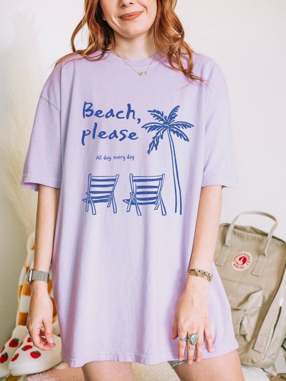 Beach Please T-Shirt Palm Tree & Chairs Women's Summer Graphic Tee