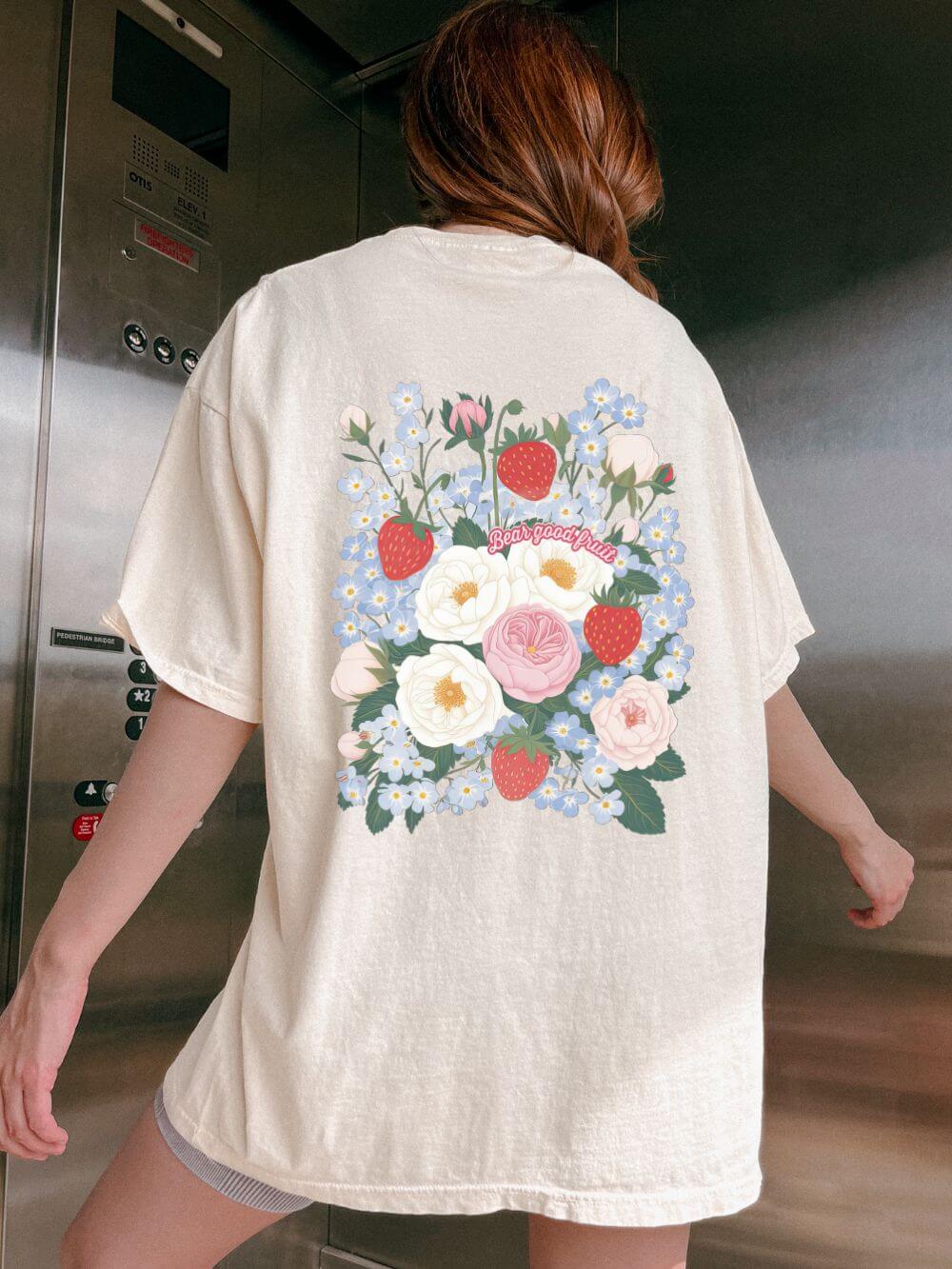 Bear Good Fruit John 15:5 Strawberry T-Shirt Christian Floral Bouquet Tee
