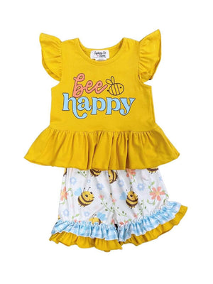 Bee Happy Girls Yellow Peplum Top Shorts Outfit - Sydney So Sweet