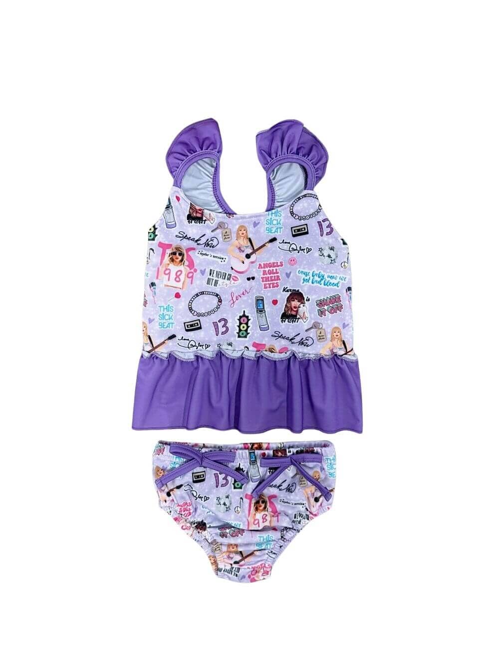 Bejeweled Girls Lavender Pop Star Tankini Swim Set - Sydney So Sweet