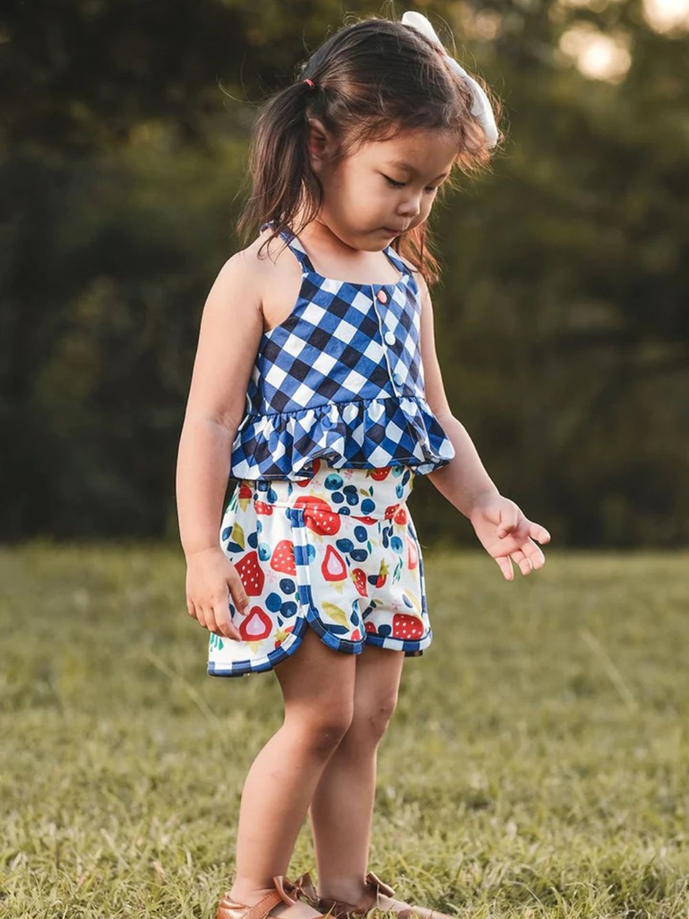 Summer Berry Patch Plaid Tank Girls Shorts Outfit - Sydney So Sweet