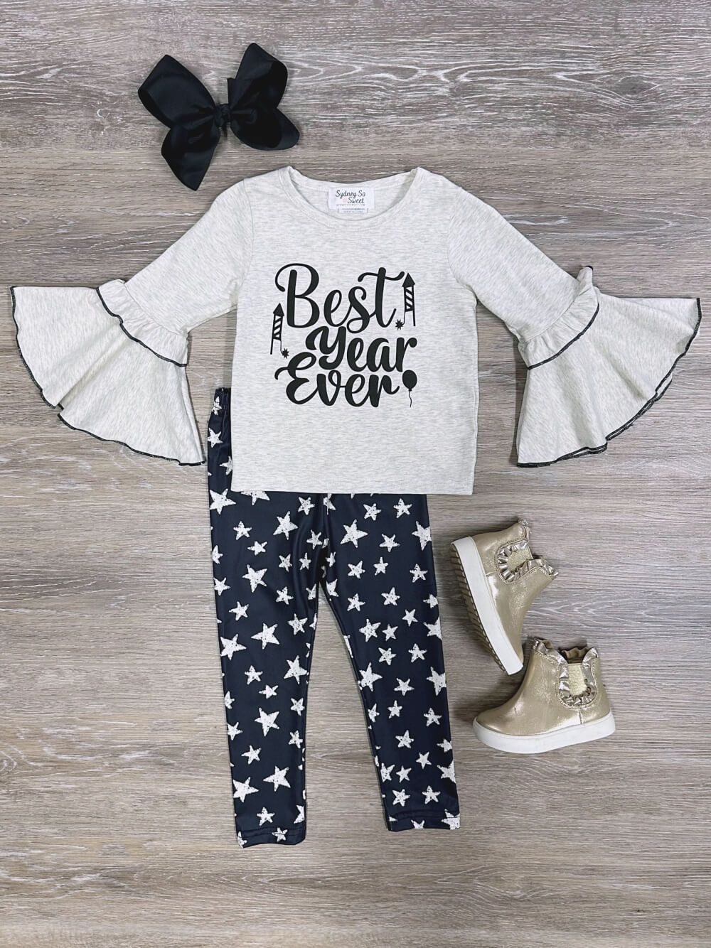 Best Year Ever Girls Bell Sleeve Star Leggings Outfit - Sydney So Sweet