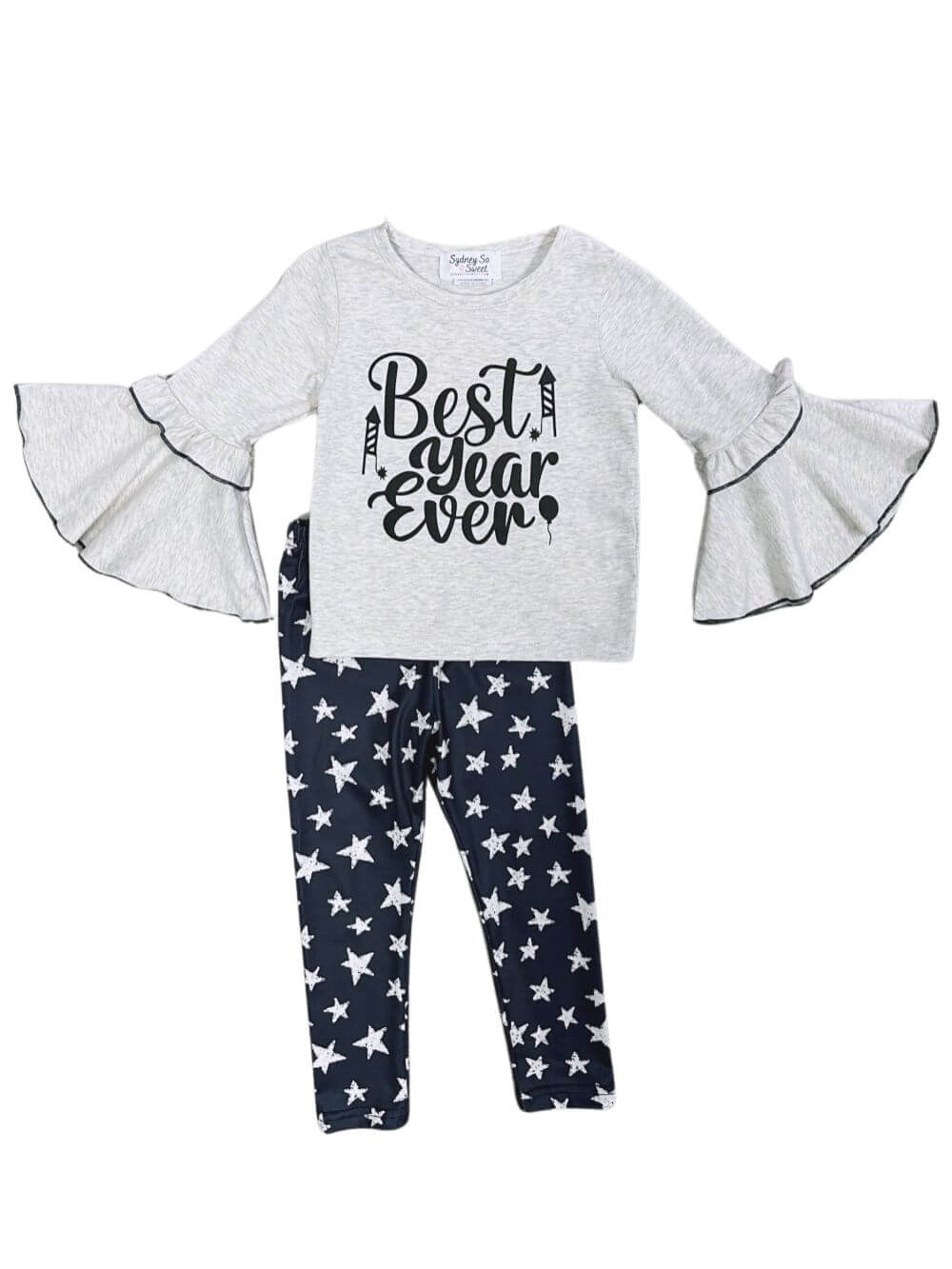 Best Year Ever Girls Bell Sleeve Star Leggings Outfit - Sydney So Sweet