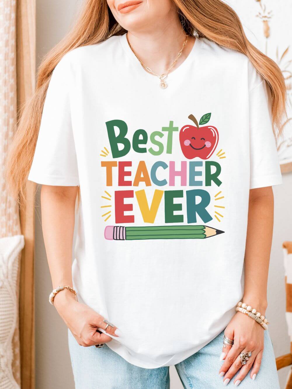 Best Teacher Ever T-Shirt Cute Apple Teacher Appreciation Gift Tee
