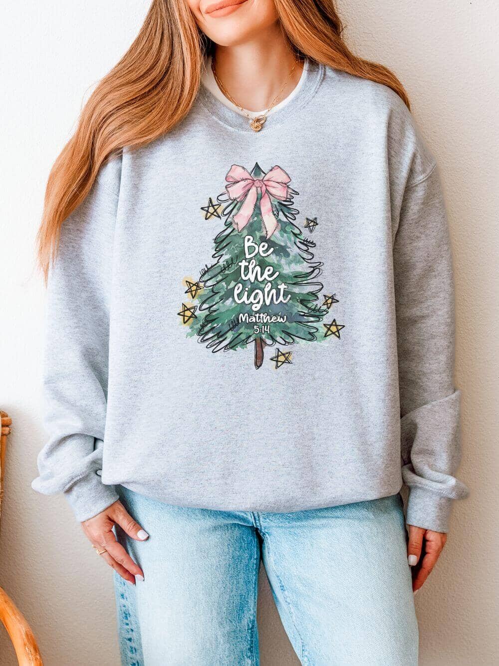 Be the Light Christmas Tree Heavy Blend Unisex Crewneck Graphic Sweatshirt - Sydney So Sweet