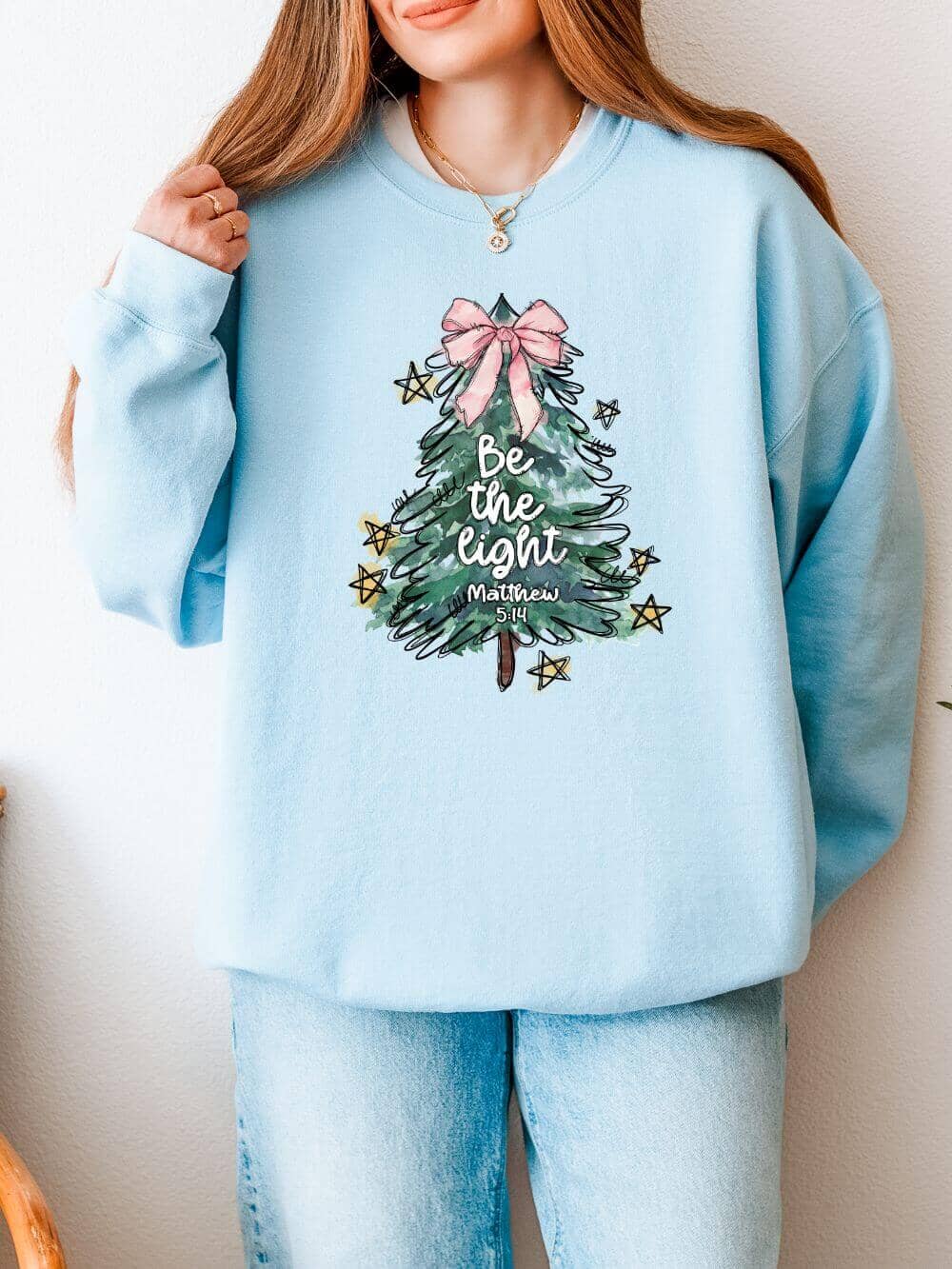 Be the Light Christmas Tree Heavy Blend Unisex Crewneck Graphic Sweatshirt - Sydney So Sweet