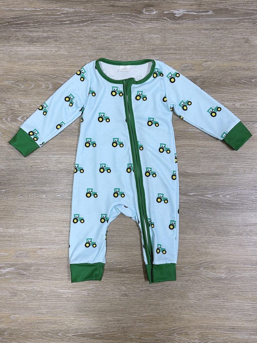 Big Green Tractor Zip Up Baby Romper - Sydney So Sweet