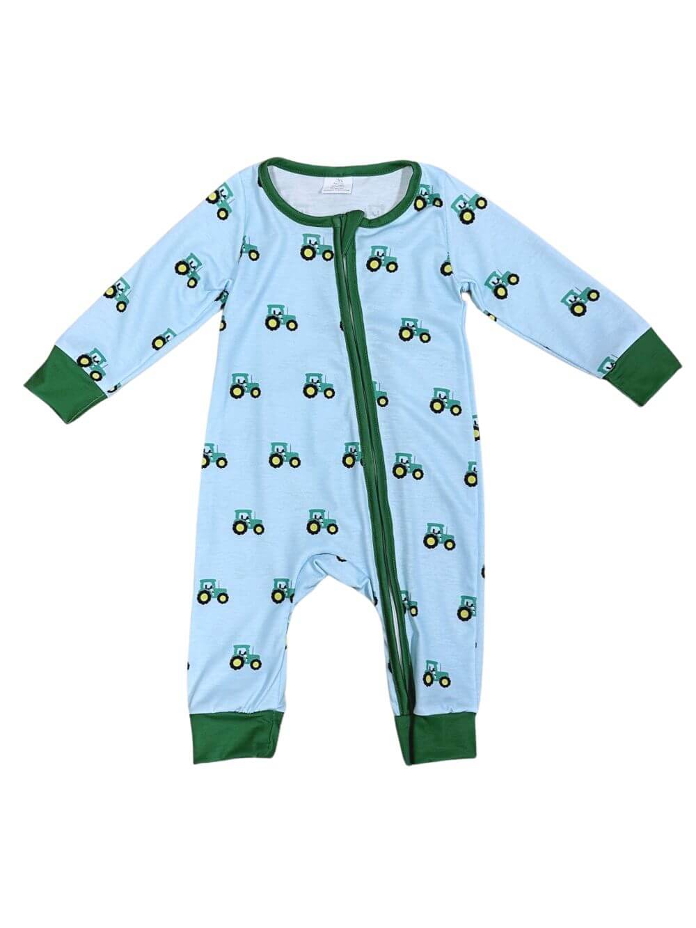 Big Green Tractor Zip Up Baby Romper - Sydney So Sweet