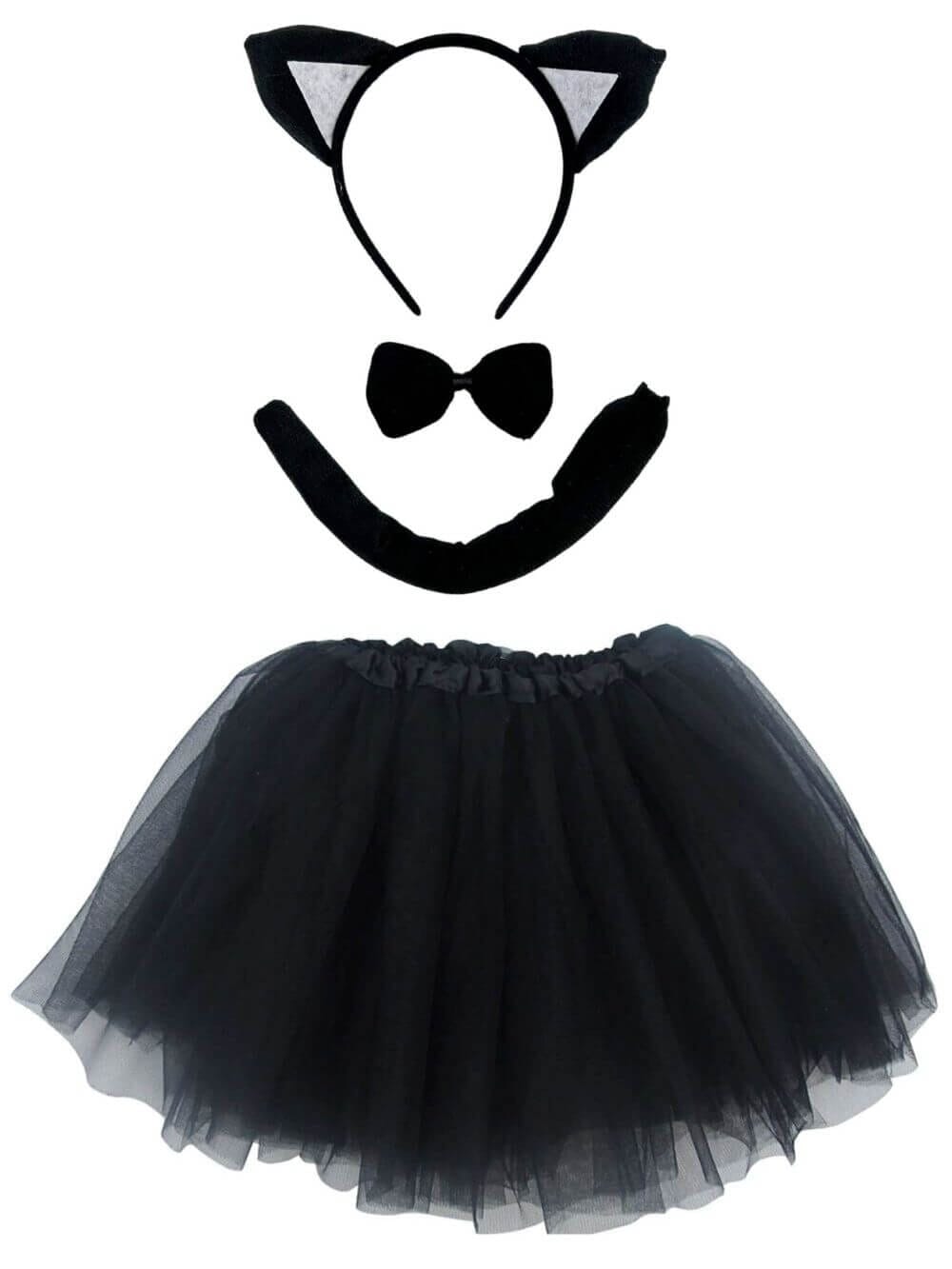 Girls Black Cat Costume - Kids Costume Set with Black Tutu, Tail, & Ears - Sydney So Sweet