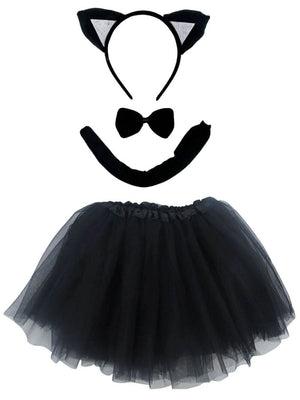 Girls Black Cat Costume - Kids Costume Set with Black Tutu, Tail, & Ears