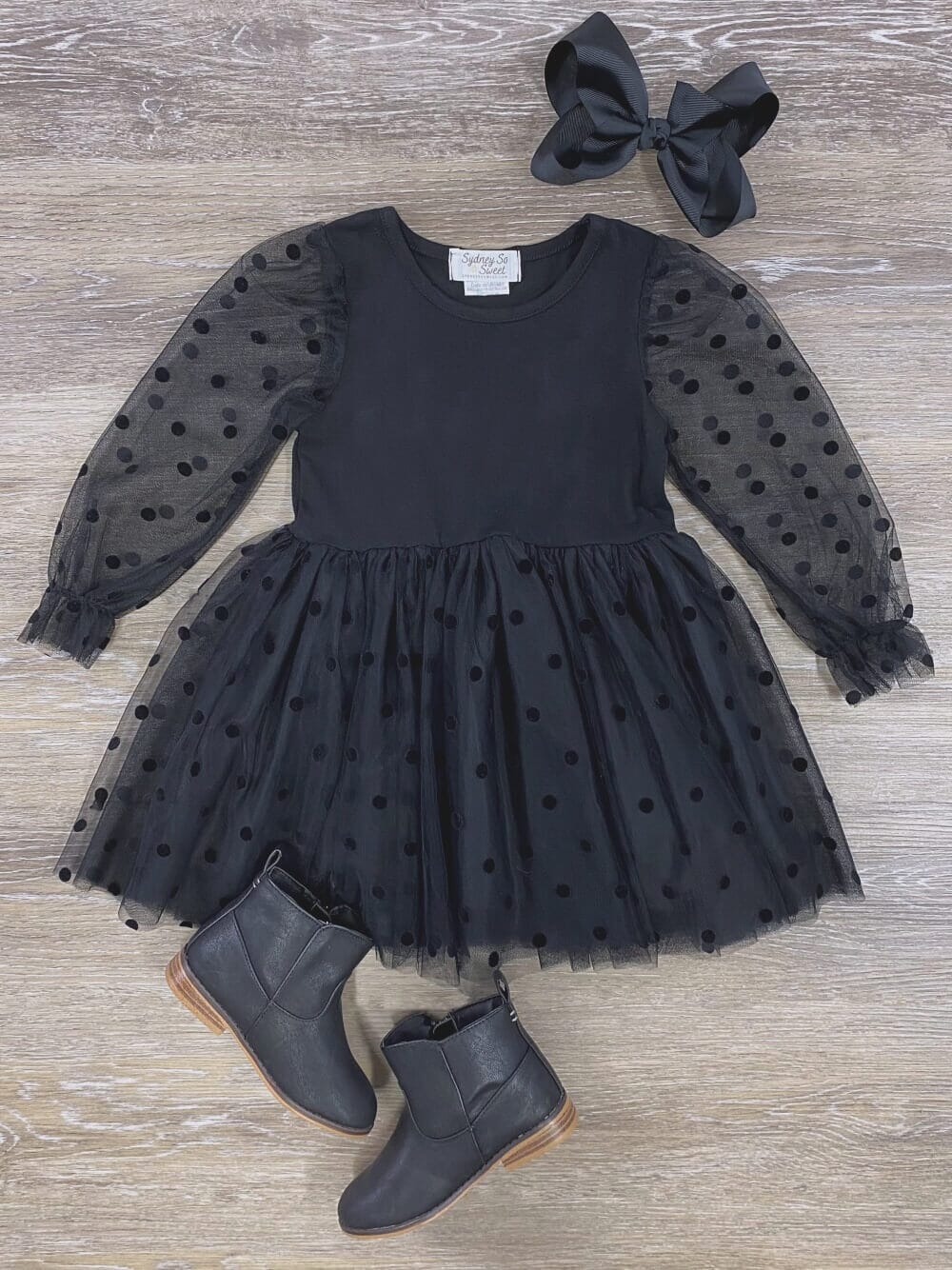 Black Dot Chiffon Girls Special Occasion Tutu Dress - Sydney So Sweet