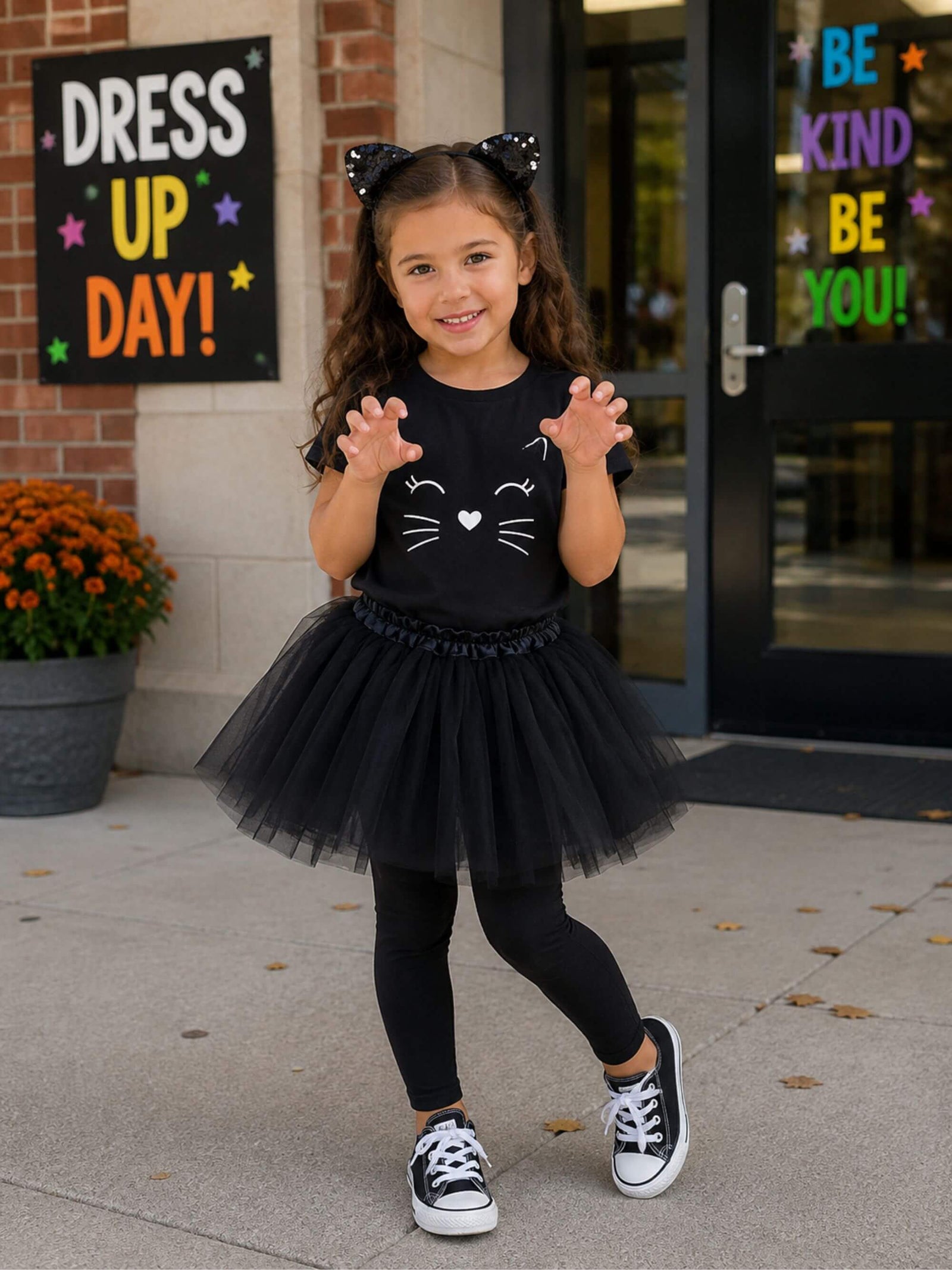 Girls Black Cat Costume - Complete Kids Costume Set with Tutu & Flip Sequin Cat Ears Headband