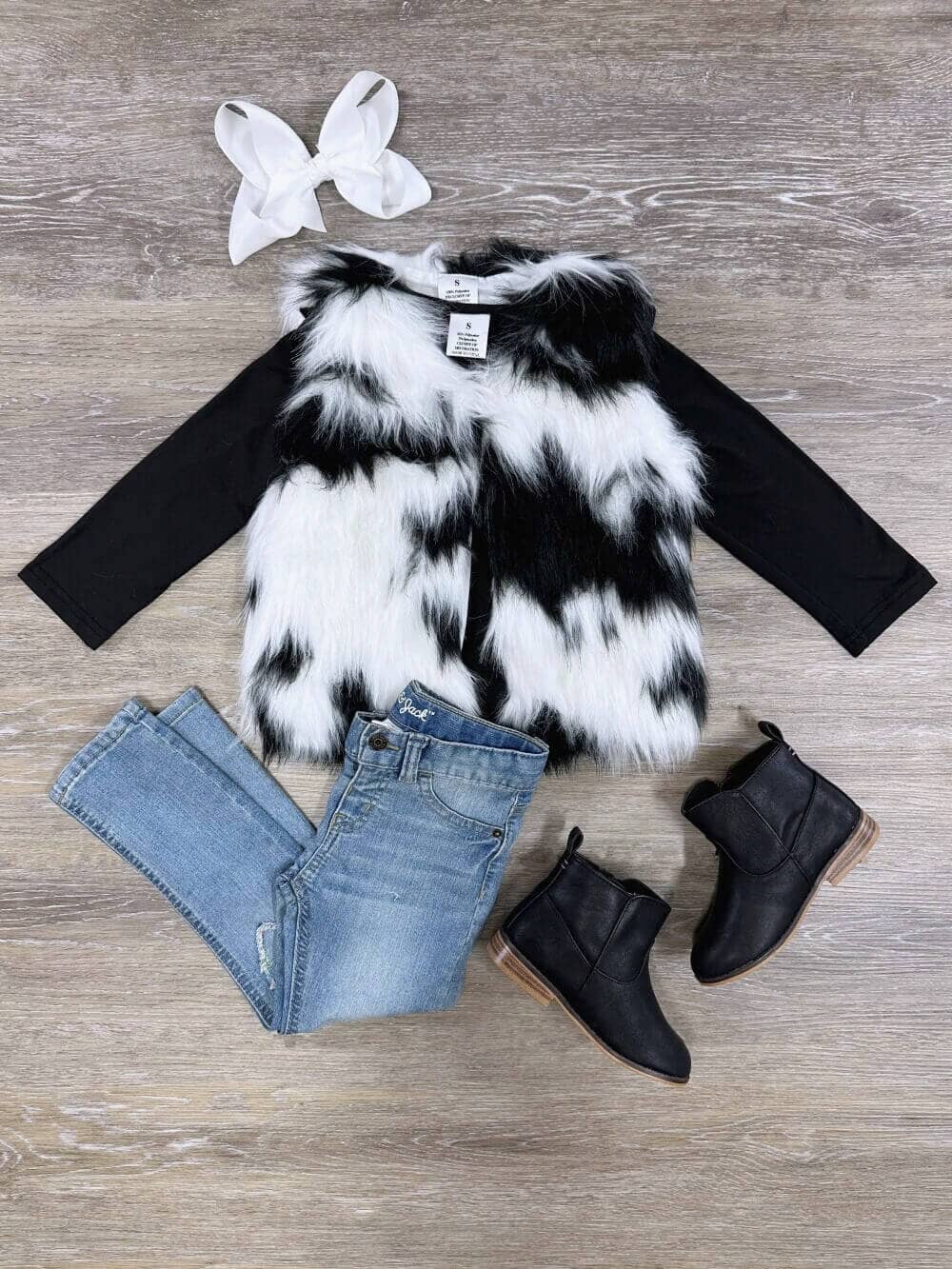 Black &amp; White 2 Piece Girls Fur Vest Set - Sydney So Sweet