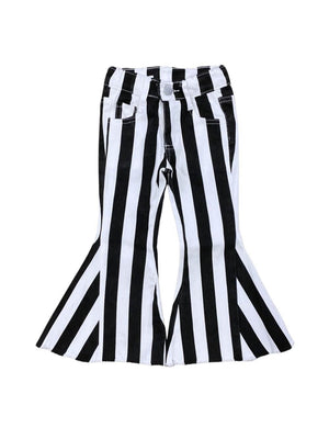 Black & White Stripe Girls Bell Bottom Denim Pants - Sydney So Sweet