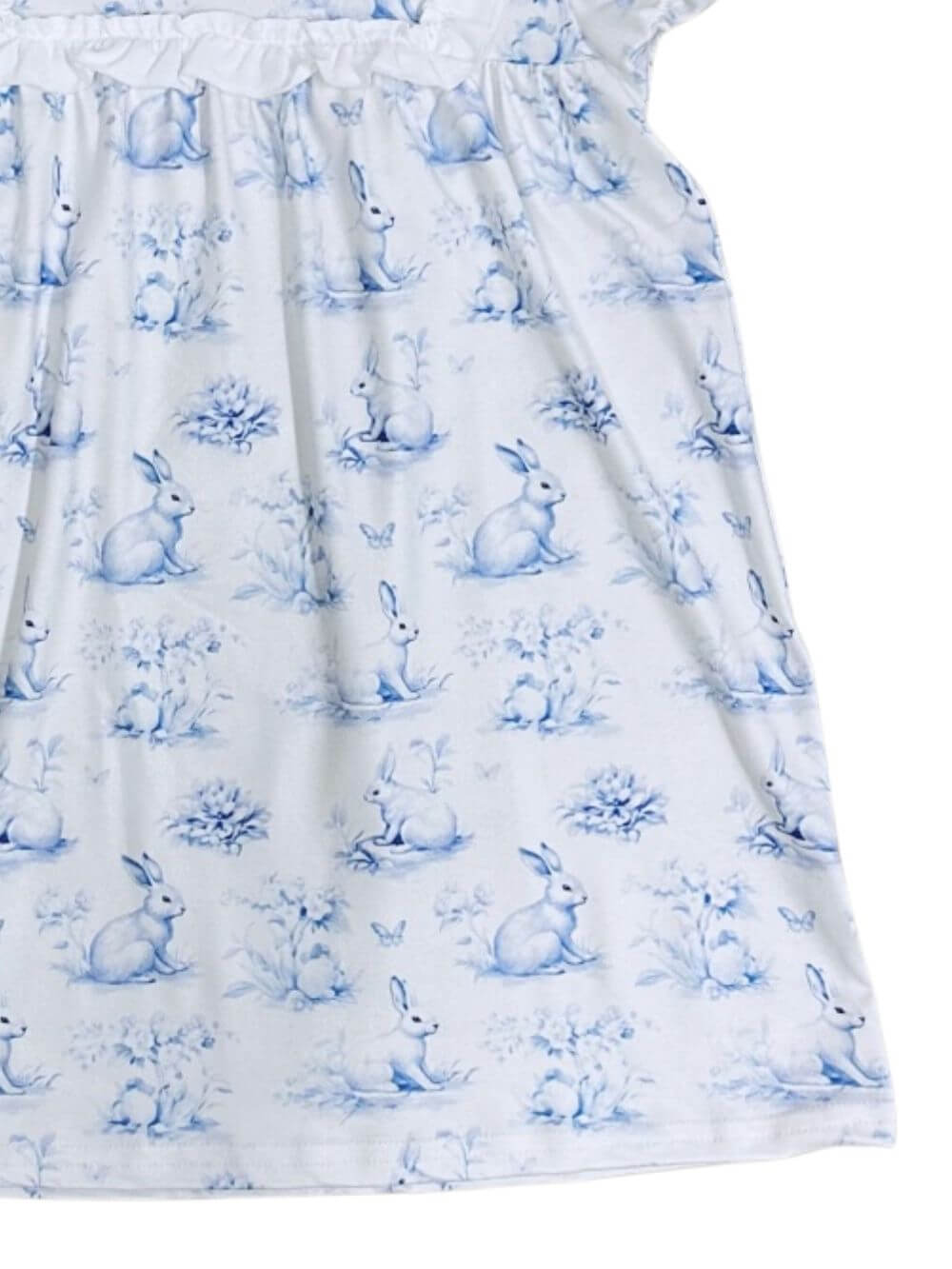Blue Bunny Meadow Toile Girls Ruffle Sleeve Dress