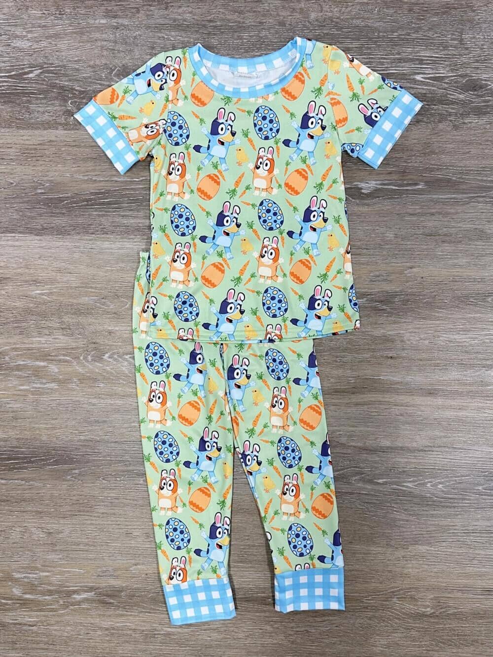 Blue Dog Blue Plaid Boys or Girls 2 Piece Pajama Set - Sydney So Sweet