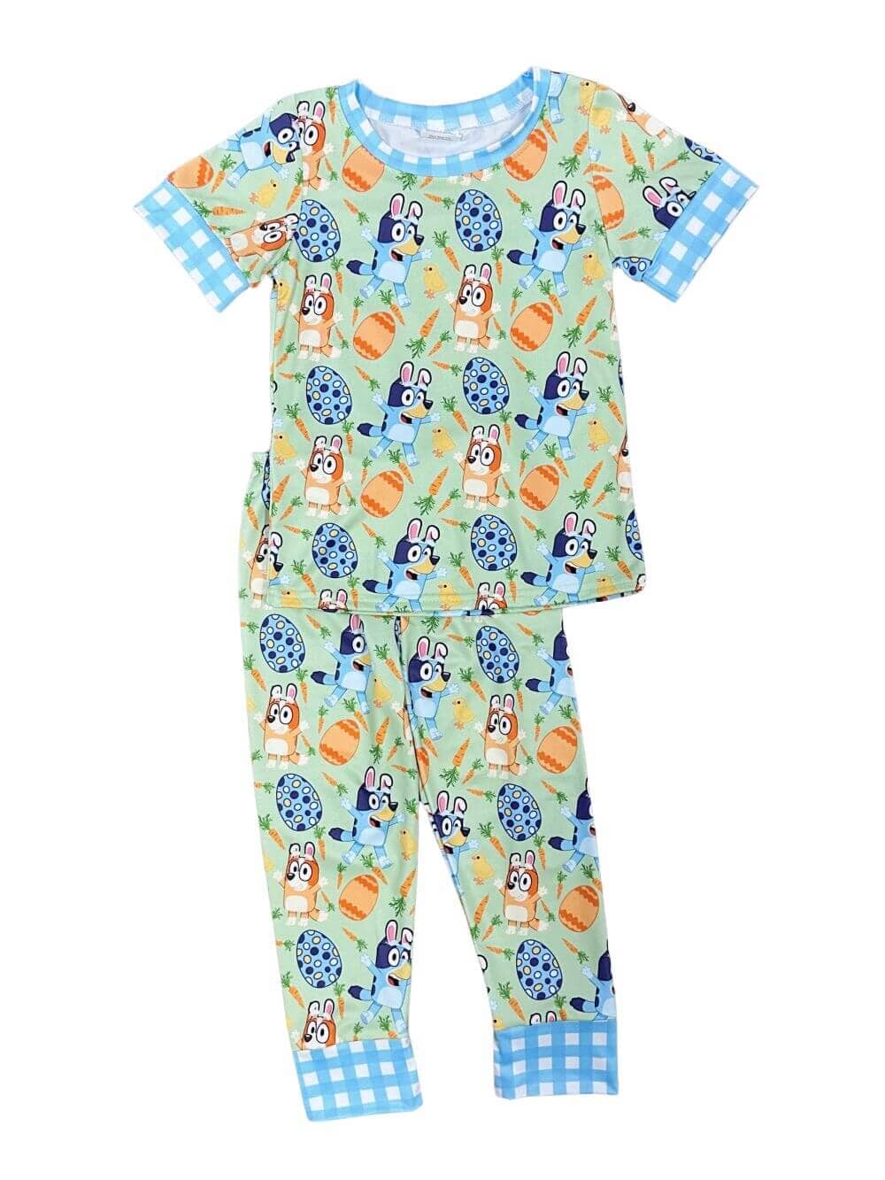 Blue Dog Blue Plaid Boys or Girls 2 Piece Pajama Set - Sydney So Sweet