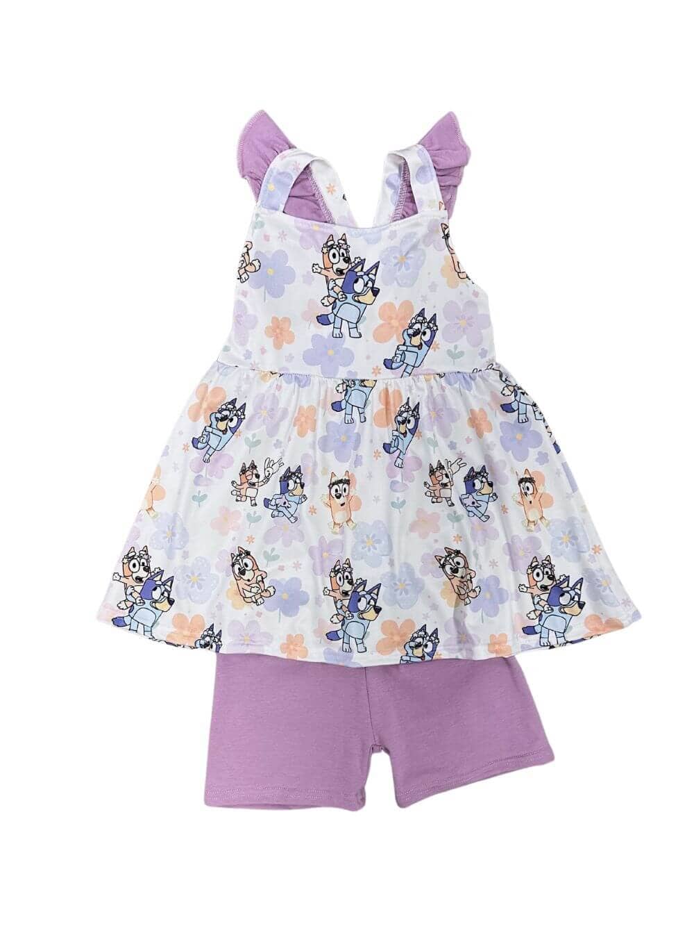 Blue Dog Criss Cross Tank Girls Lavender Shorts Outfit - Sydney So Sweet