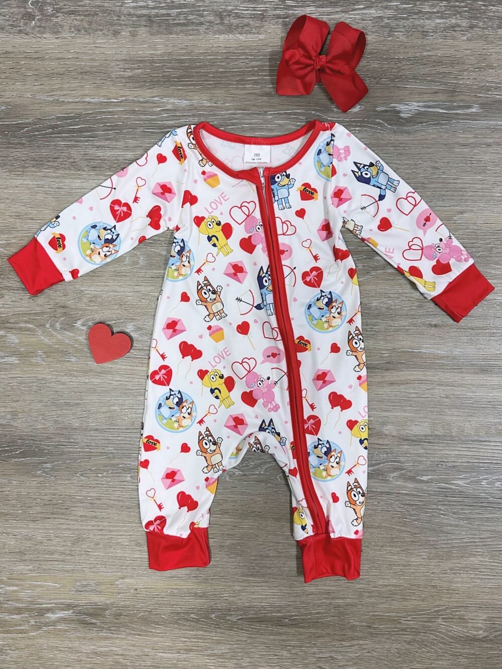 Blue Dog Love Boys or Girls Baby Zip Up Valentine&#39;s Day Romper - Sydney So Sweet