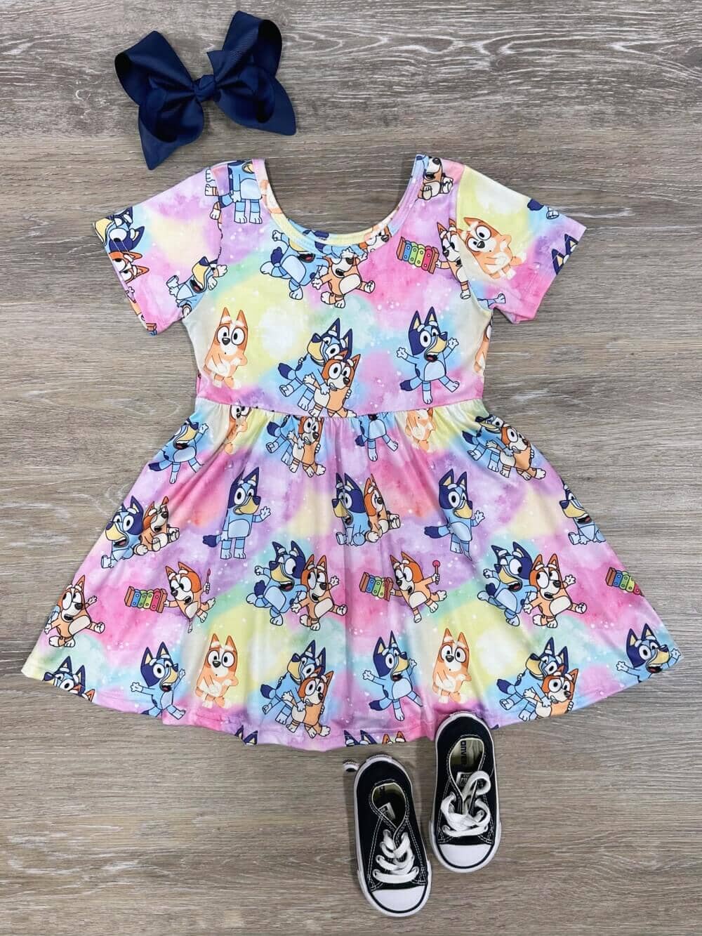 Blue Dog Pastel Ombre Short Sleeve Girls Skater Dress - Sydney So Sweet