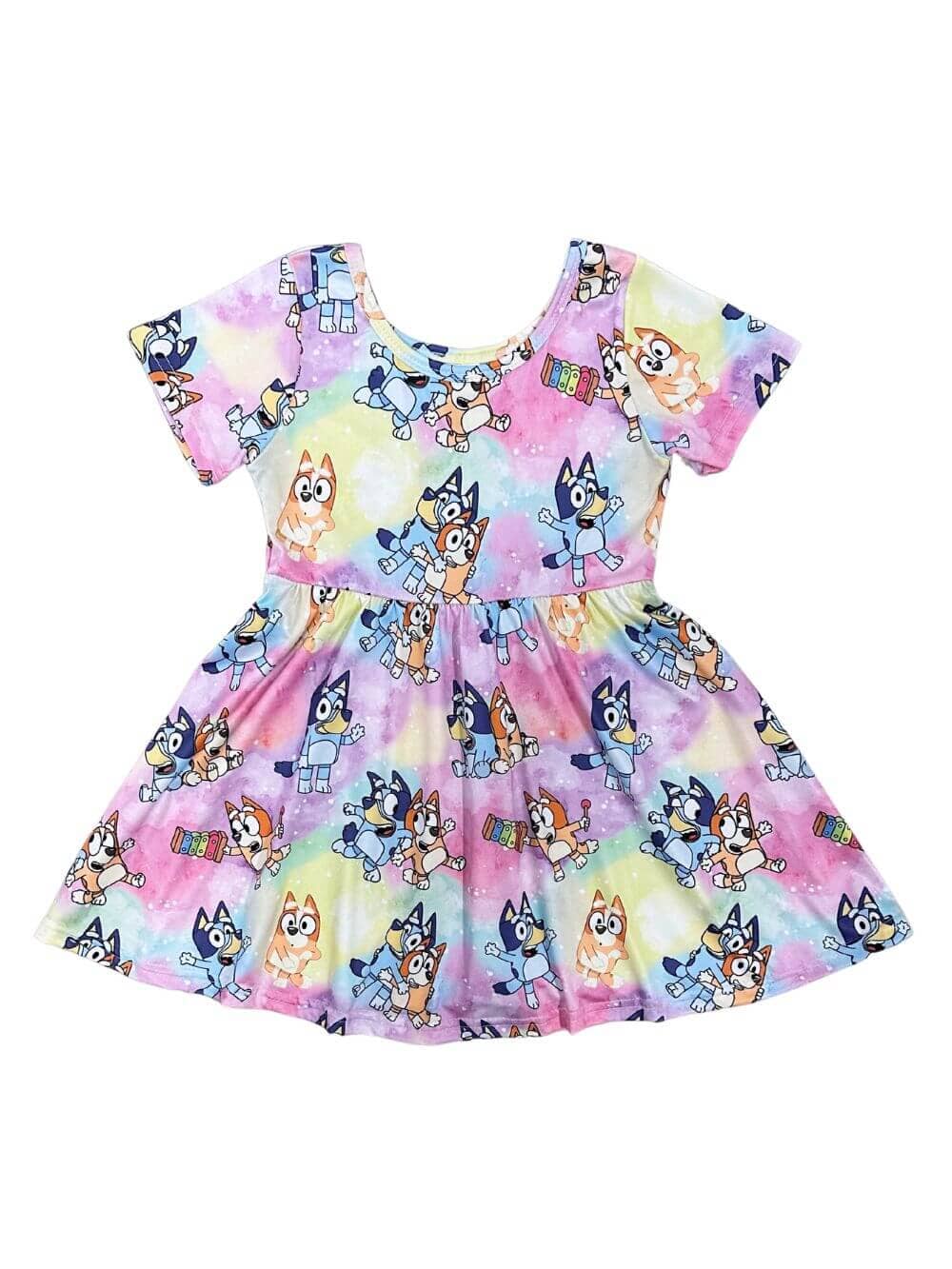 Blue Dog Pastel Ombre Short Sleeve Girls Skater Dress - Sydney So Sweet