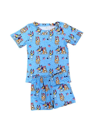 Blue Dog Patriotic Summer Short Sleeve Pajama Set - Sydney So Sweet