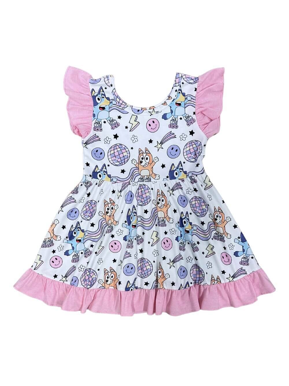 Blue Dog Roller Skate Derby Girls Pink Ruffle Dress - Sydney So Sweet