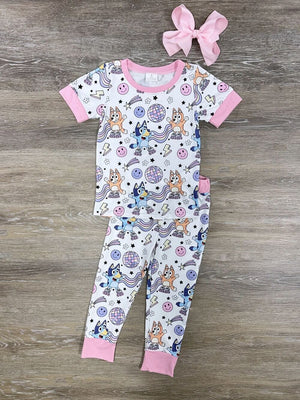 Blue Dog Roller Skate Derby Short Sleeve Pajama Set - Sydney So Sweet