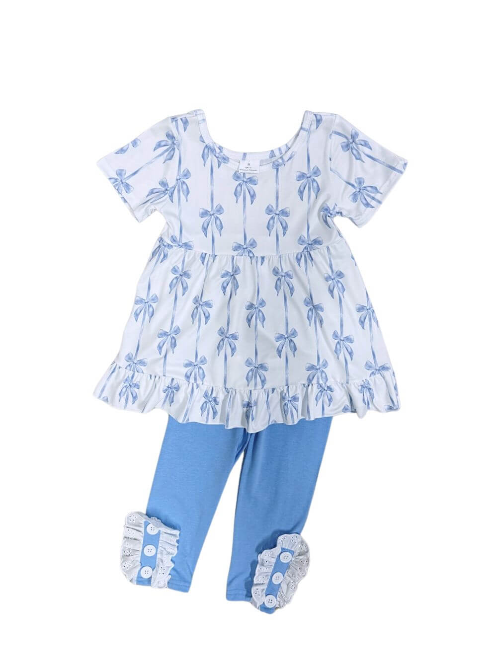 Blue Ribbon Bows Girls Short Sleeve Top & Leggings Outfit - Sydney So Sweet