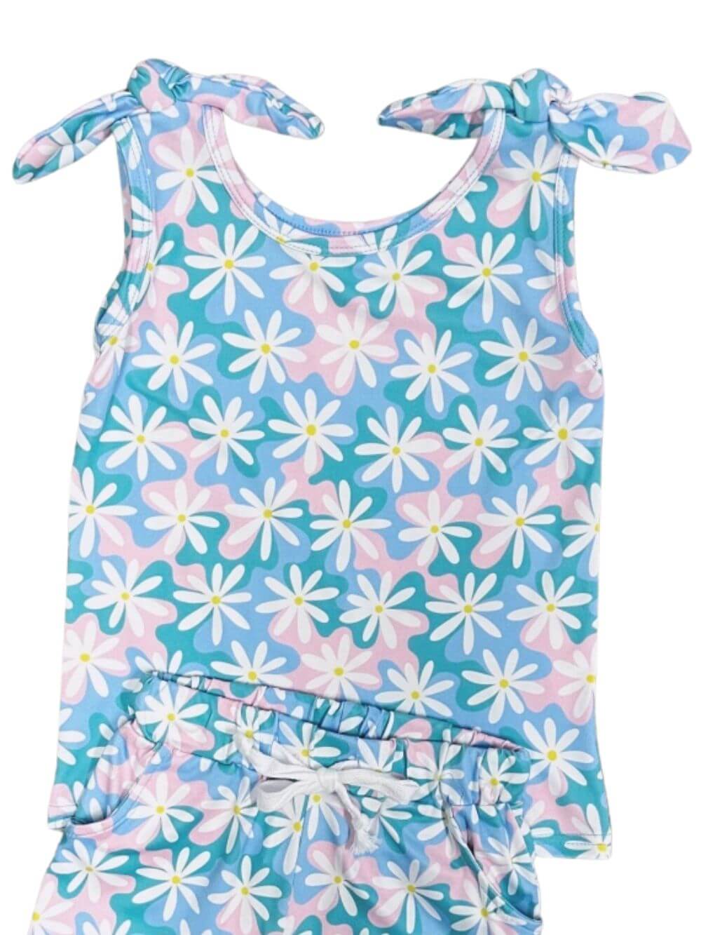 Blue Skies & Daisies Girls Tank & Shorts Matching Outfit