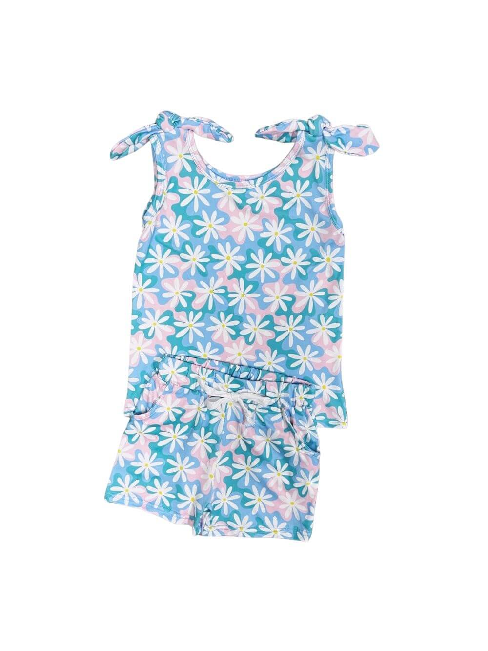 Blue Skies & Daisies Girls Tank & Shorts Matching Outfit