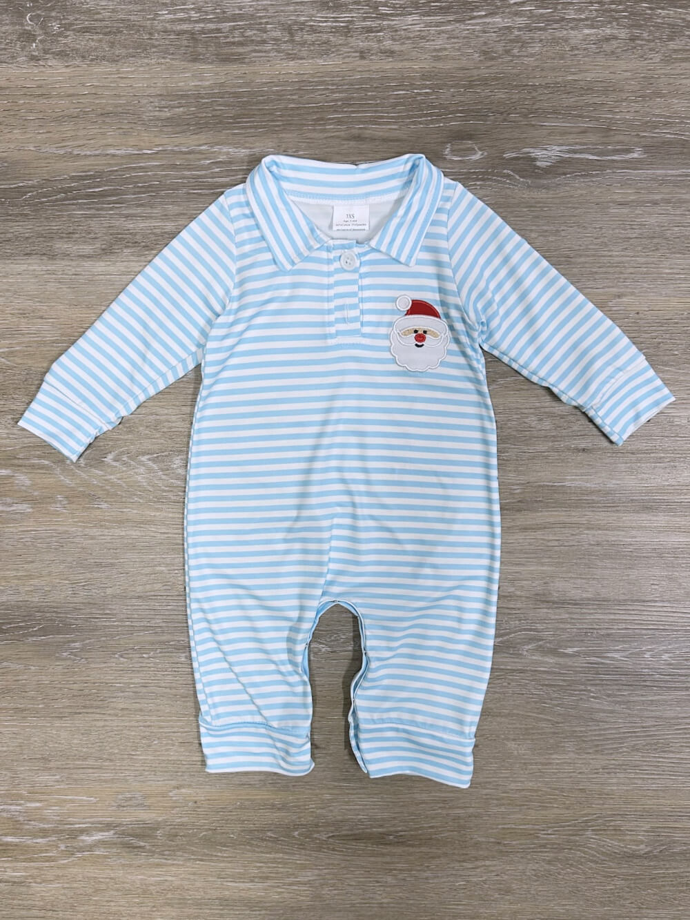 Blue Stripe Santa Claus Boys Christmas Baby Romper - Sydney So Sweet