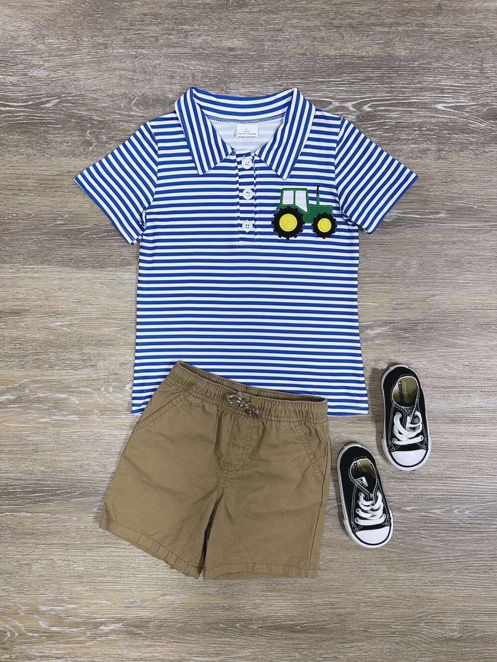 Blue Striped Tractor Boys Polo Shirt for School or Play - Sydney So Sweet